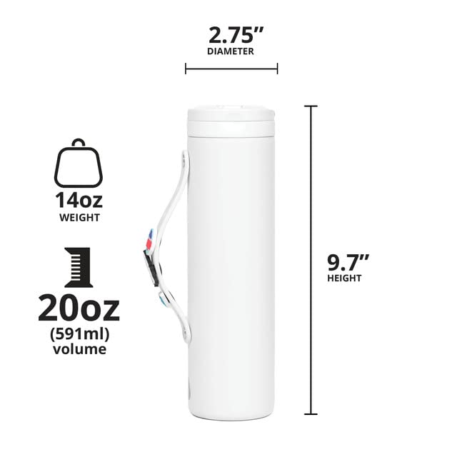 Elemental Iconic Kids Water Bottle with Straw Lid & Charms Strap, Leak-Proof When Closed, Triple Insulated Stainless Steel Reusable Thermos Water Bottle - 20oz, White