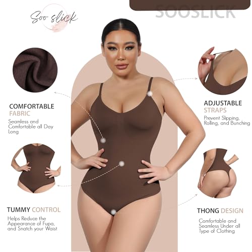 Soo slick Seamless Bodysuit for Women Tummy Control Shapewear, Sculpting Thong Dupes Shaping Tops Large