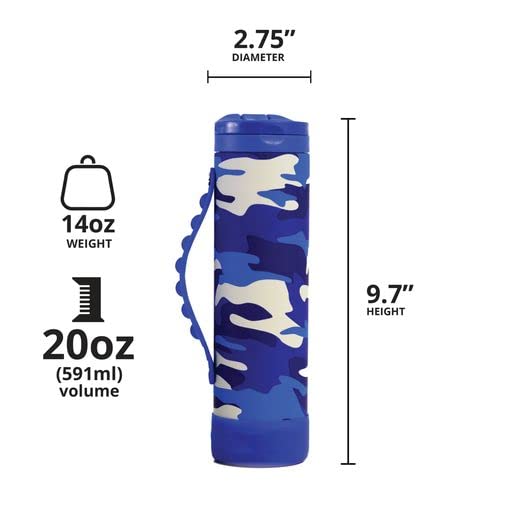 Elemental Iconic Kids Water Bottle with Straw Lid & Stress Reliever Pop It Handle, Leak-Proof When Closed, Triple Insulated Stainless Steel Reusable Thermos Water Bottle, 20oz - Blue Camo