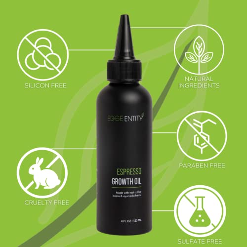 Edge Entity Espresso Hair Growth Oil – Blend of Castor Oil and Avocado Oil Infused with Coffee Beans, Amla and Ashwagandha for Thicker, Nourished Hair - Ideal for Kinky, Coily and Damaged Hair
