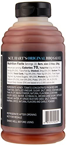 SGT. Hart’s BBQ Sauce, Original Flavor Barbecue Sauce - 22.04 OZ Each