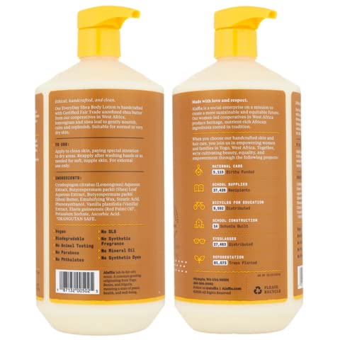 Alaffia EveryDay Shea Body Lotion - Normal to Very Dry Skin, Moisturizing Support for Hydrated, Soft, and Supple Skin with Shea Butter and Lemongrass, Fair Trade, Vanilla, 32 Fl Oz