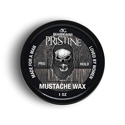 Beard Gains Pristine Scent Strong Hold Mustache Wax 1oz - Hold, Mold, and Tame Moustache W/Organic and Natural Stache Wax (Black)