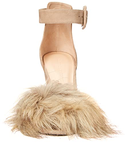 Tiannia Barnes Women's Naomi Faux-Fur Heeled Sandal, Beige, 7