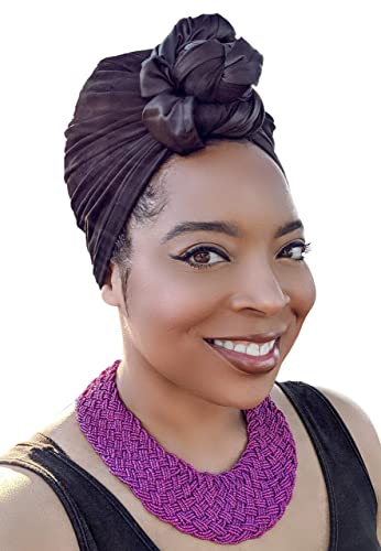 WRAPTSTYLE Satin Turban Head Band- Natural Hair, Beanie, Hijab, Easy Protective Scarf Head Wrap (Black)