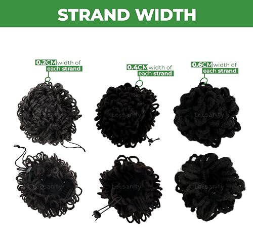 Locsanity Handmade Drawstring Clip-in Real Human Hair Loc Petal Buns, Various Widths: 0.08 in, 0.16 in, 0.24 in,Natural Undyed Black (.2cm)