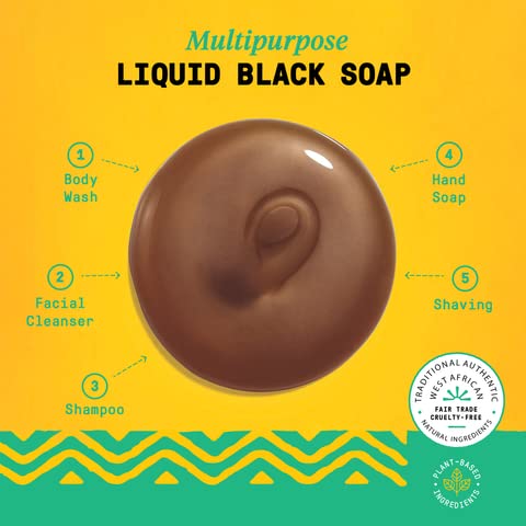 Alaffia Skin Care, Authentic African Black Soap, All in One Liquid Soap, Acne Face Wash, Moisturizing Body Wash, Shampoo, Shaving Soap, Shea Butter, Peppermint, 32 Fl Oz
