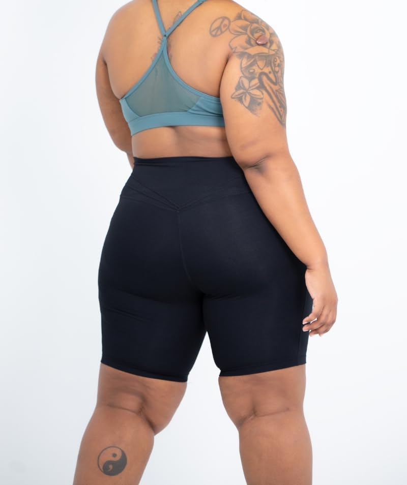 ICONI Women’s Biker Shorts with Pockets, High Waisted Tummy Control, Squat Proof Workout Shorts for Yoga & Weightlifting (US, Alpha, 4X-Large, Plus, Regular, Red)