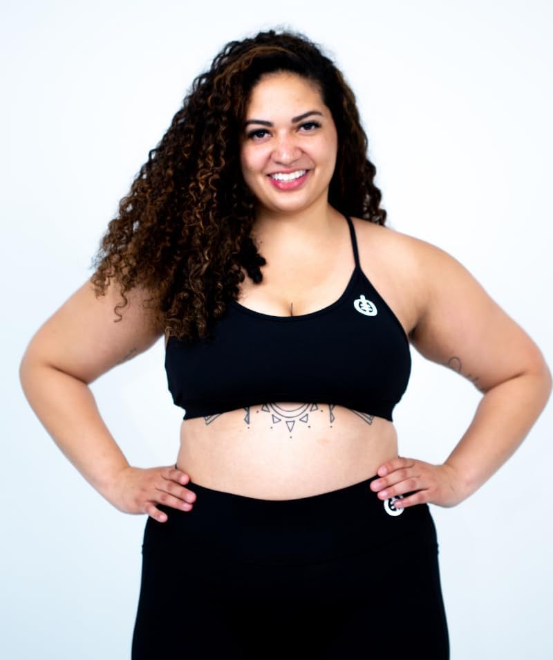 ICONI Low Impact V-Neck Women's Sports Bra with Removable Padding and Moisture Wicking Fabric (US, Alpha, Large, Regular, Regular, Black)