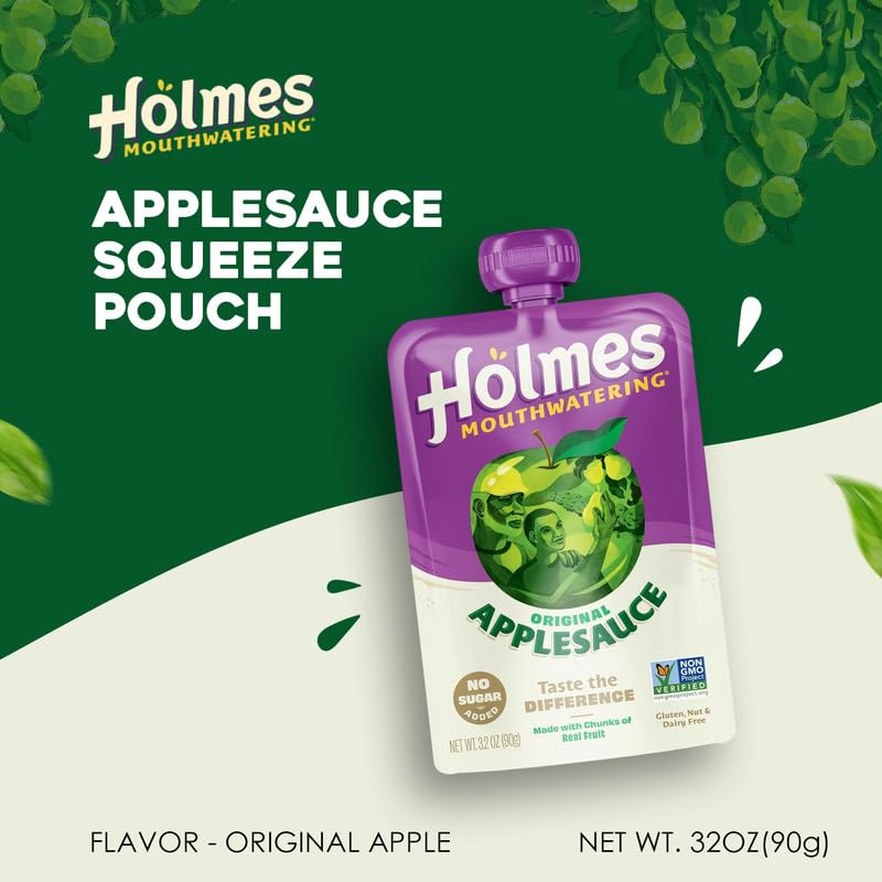 Applesauce Squeeze Pouch, Organic Applesauce Pouches with Real Chunks of Fruit, No Artificial Flavors Fruit Snack, (Original Apple, 12 Pack of 3.2 oz)