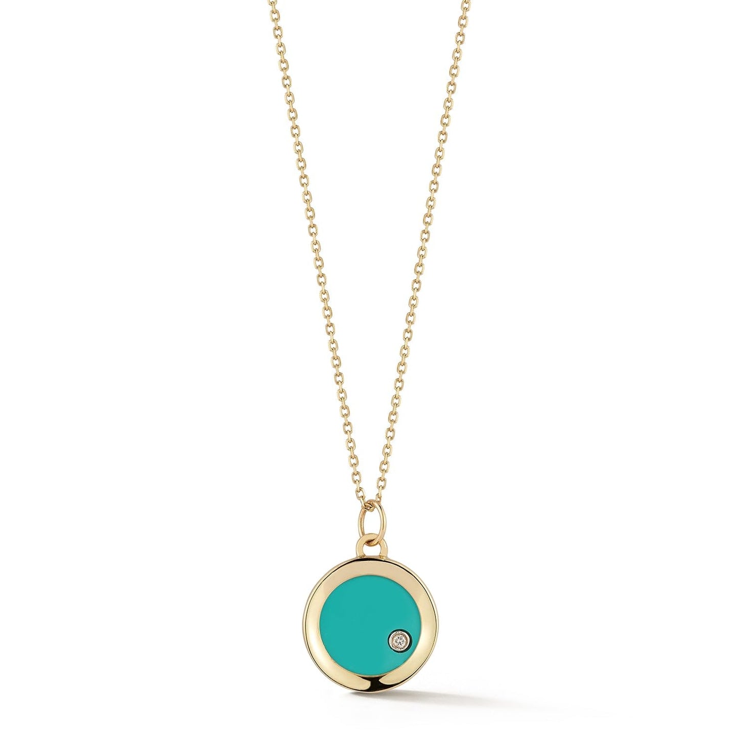 Turquoise Diamond Dot Coin Necklace, 16" + 2" Chain