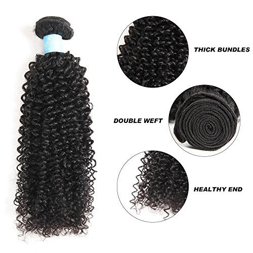 BLY 7A Mongolian Kinky Curly Human Hair Bundles 24 Inch Unprocessed Hair Weave Weft for Black Women Natural Color