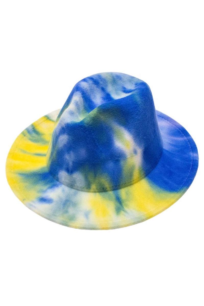 2Chique Boutique Women's Royal Blue and Yellow Tie Dye Retro Panama Style Fedora