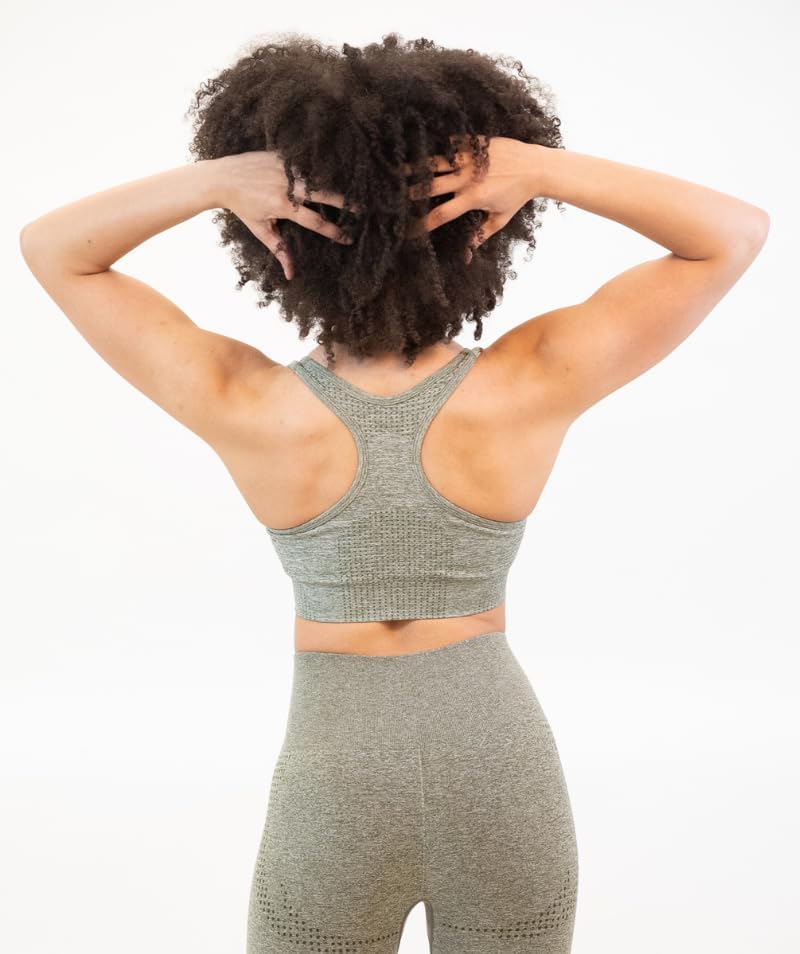 ICONI Women's Seamless Medium Impact Sports Bra, Olive Green, Large