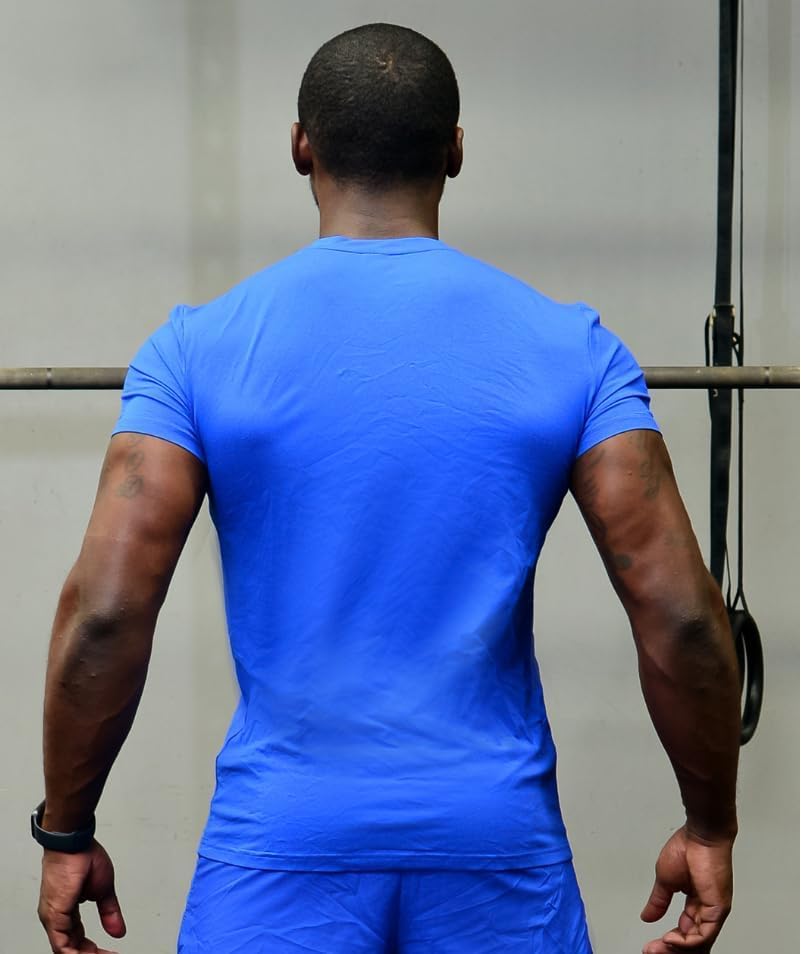 ICONI Crew Neck Men’s Muscle T-Shirt for Workouts, Moisture Wicking Short Sleeve Cotton T-Shirt with Quick Dry Fabric (US, Alpha, Medium, Regular, Regular, Black)