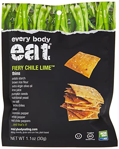 Every Body Eat Snack Thins, Fiery Chile Lime, Gluten & Dairy Free, Vegan, School Lunch Snacks, Single Serve (Pack of 20)