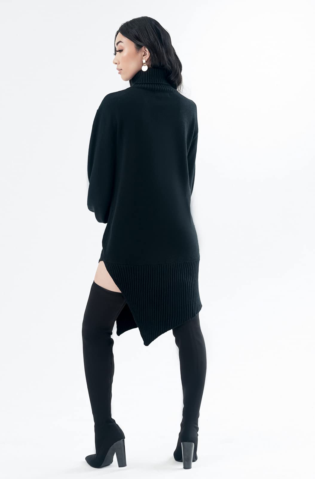 Pantora Women's Sabrina Asymmetrical Sweater Dress, Black, Small