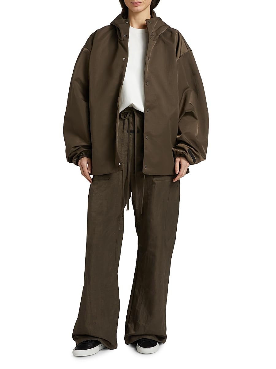 Fear of God Essentials, Coaches Hooded Nylon Jacket, X-Small, Brown