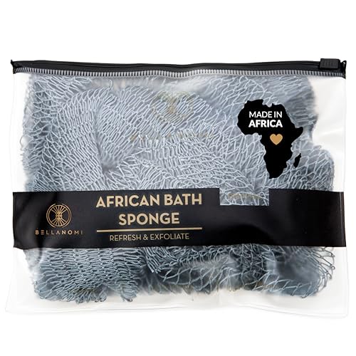 BELLANOMI African Exfoliating Net Sponge, Authentic, Ethically sourced from Nigeria, 45 inches Long, Back Scrubber for Daily use (Slate)
