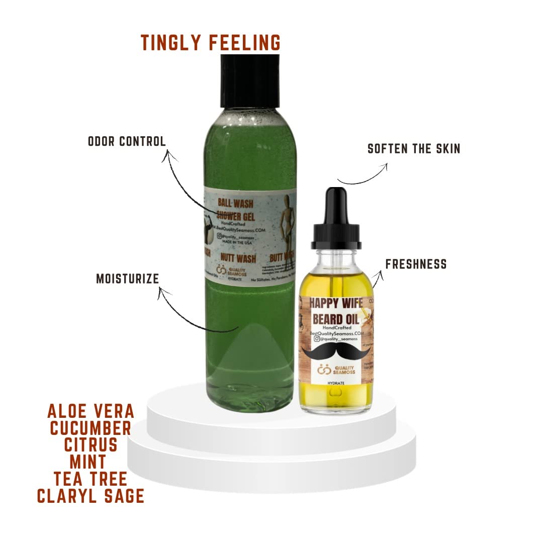 Fresh Intimate Body Wash Balls Wash Nutt Wash Butt Wash for Men 6 oz- With Aloe, Mint, TeaTree Oil, Cucumber. Tingles, Freshens, Moisturize, Anti-itch, Soothing, Odor contro (Wash and Beard Oil)