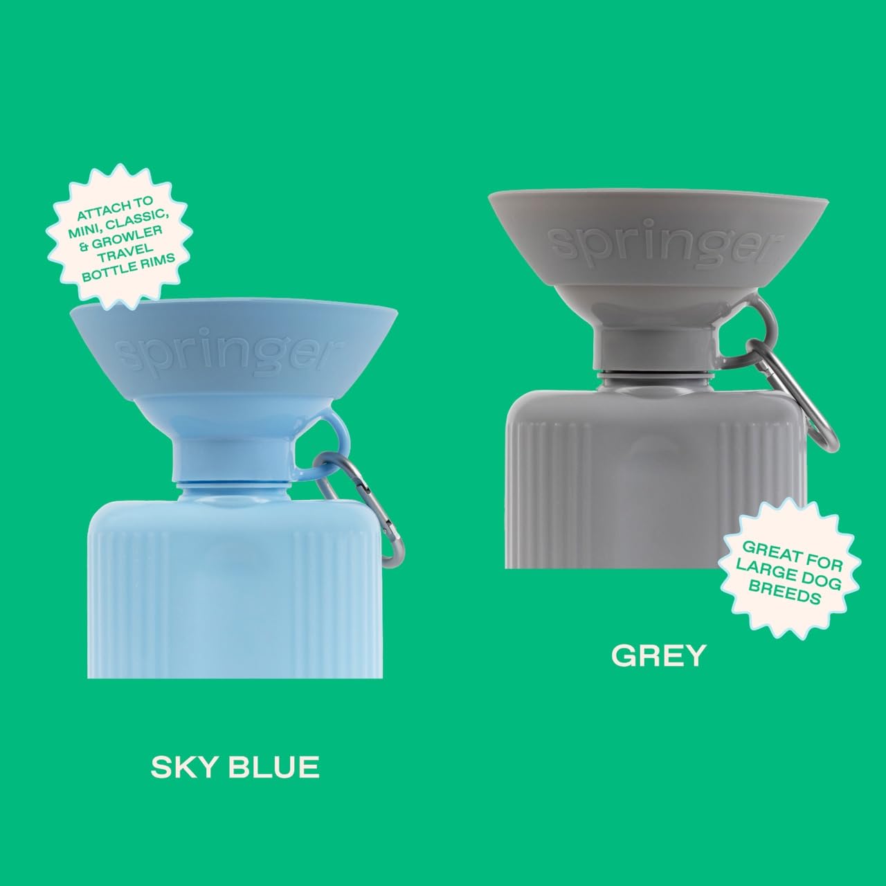 Springer Splash Shield for Mini, Classic, Growler Dog Travel Bottles - Mess Proofer & Bowl Expander for Large Breeds - BPA-Free Silicone (Not Compatible with Flip Bottle) – Sky Blue