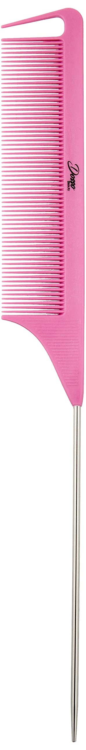Dosso Beauty Carbon Fiber Rat Tail Comb, Plastic, Carbon Fiber, Metal End For Styling, Accurate Parting, Pink, Heat Resistant, Comfy Grip, Durable, Sleek Look, Detangling