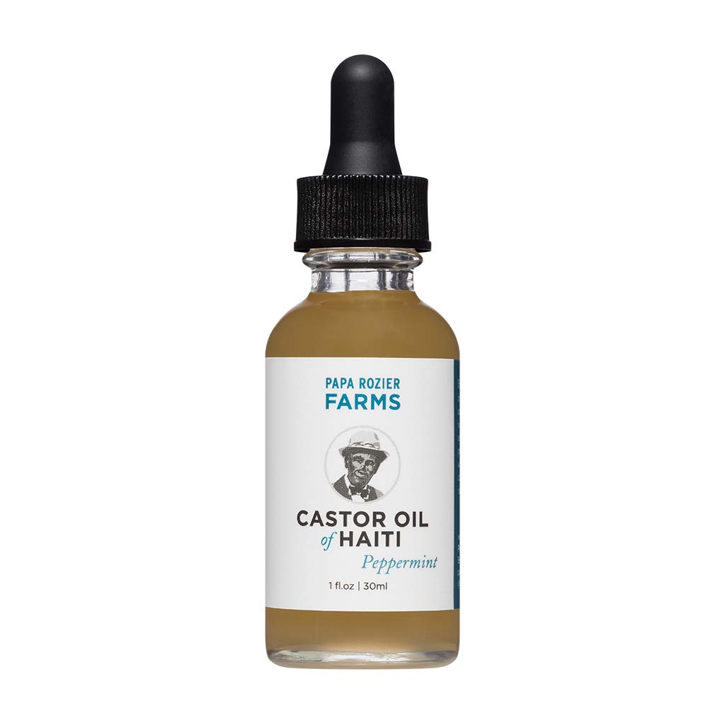 Papa Rozier Farms Peppermint Pure Castor Oil of Haiti - 100% Organic - Natural - Hexane Free -1oz – Oil for Hair Growth Treatment, Dry Skin Moisturizer, Eyelashes & Eyebrows, Pack of 1