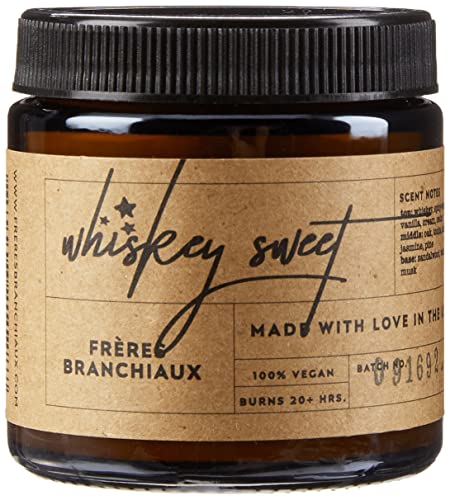 FRÈRES BRANCHIAUX Whiskey Sweet 4 oz Scented Soy Single Wick Candle with Burn Time of 10 Hours