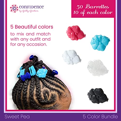 Confidence - GaBBY Bow Sweet Pea Design - Patented Non-Slip Barrettes – 50 Pack – 5 Flower Colors - Includes Children's Book