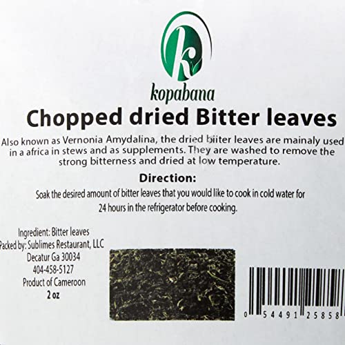 Kopabana Chopped Dried Bitter Leaves | Vernonia amygdalina | Non GMO | 2oz