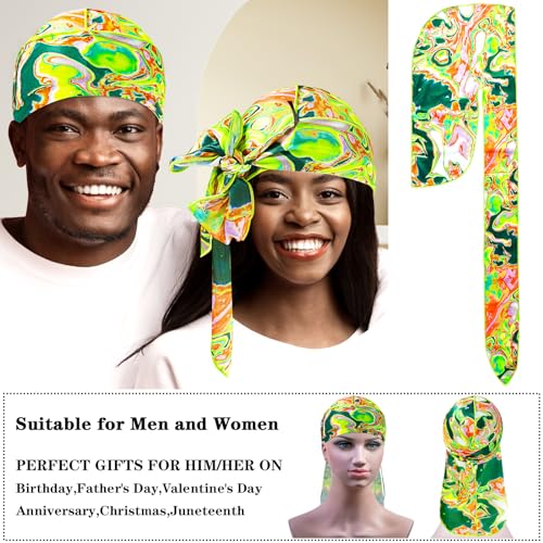 Men Durag Silk Durag for Men Printed Do Rag with Long Tail Doorag Hip Hop Satin Durag Breathable 360 Waves Durag Satin Headwrap for Women