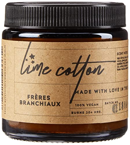 FRÈRES BRANCHIAUX Lime Cotton 4 oz Scented Soy Single Wick Candle with Burn Time of 10 Hours