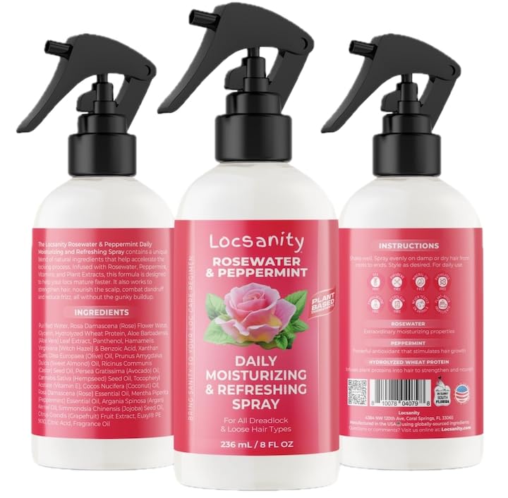 Locsanity Rosewater & Peppermint Daily Moisturizing Spray Dreadlock, Sisterlocks, Microlocks, Locs 12oz Bottle