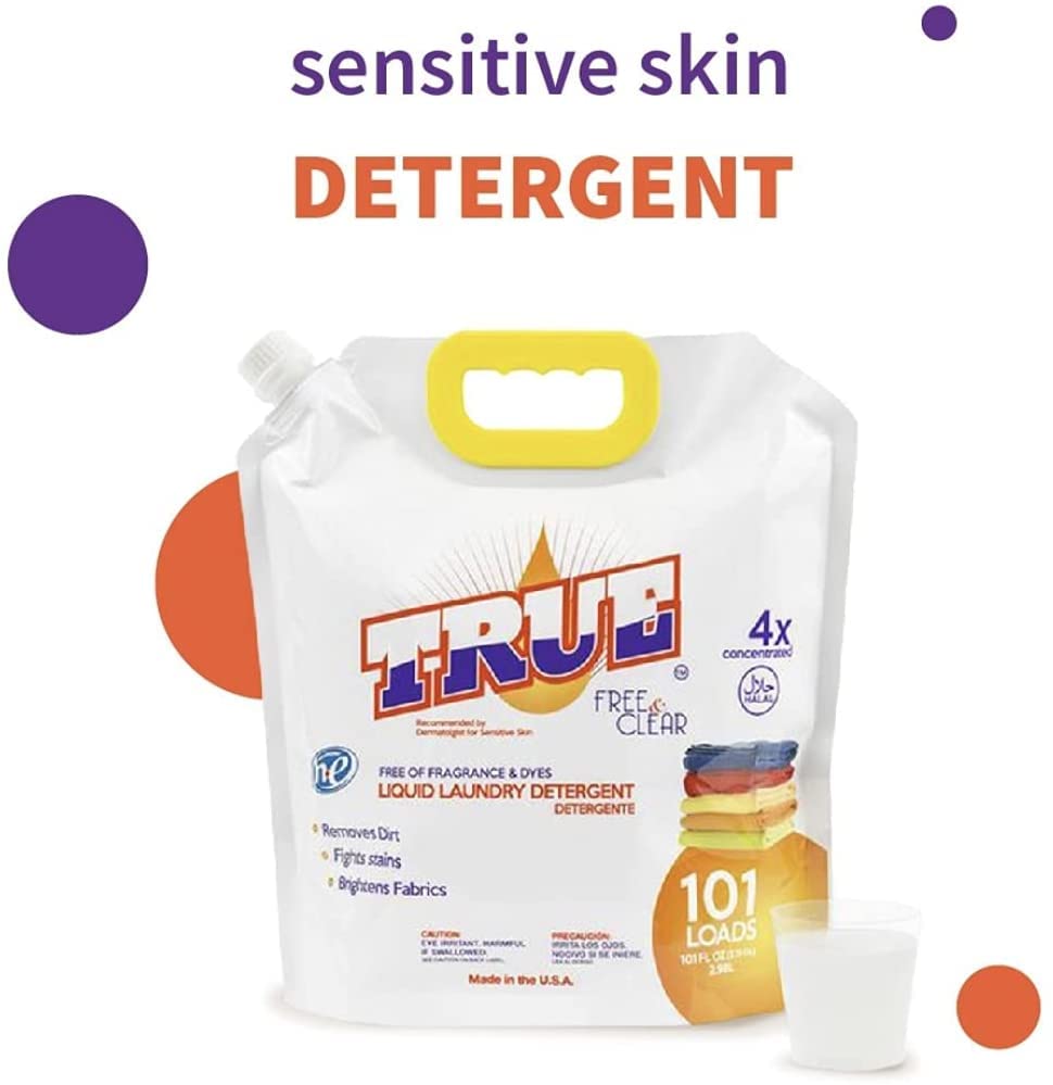 True Detergent - Free & Clear Laundry Detergent - Clear Liquid Laundry Detergent Free of Fragrances & Dyes - 101 Fluid Ounces (101 Loads) - 4X Concentrated
