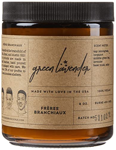 FRÈRES BRANCHIAUX Green Lavender 8 oz Scented Soy Single Wick Candle with Burn Time of 25-40+ Hours