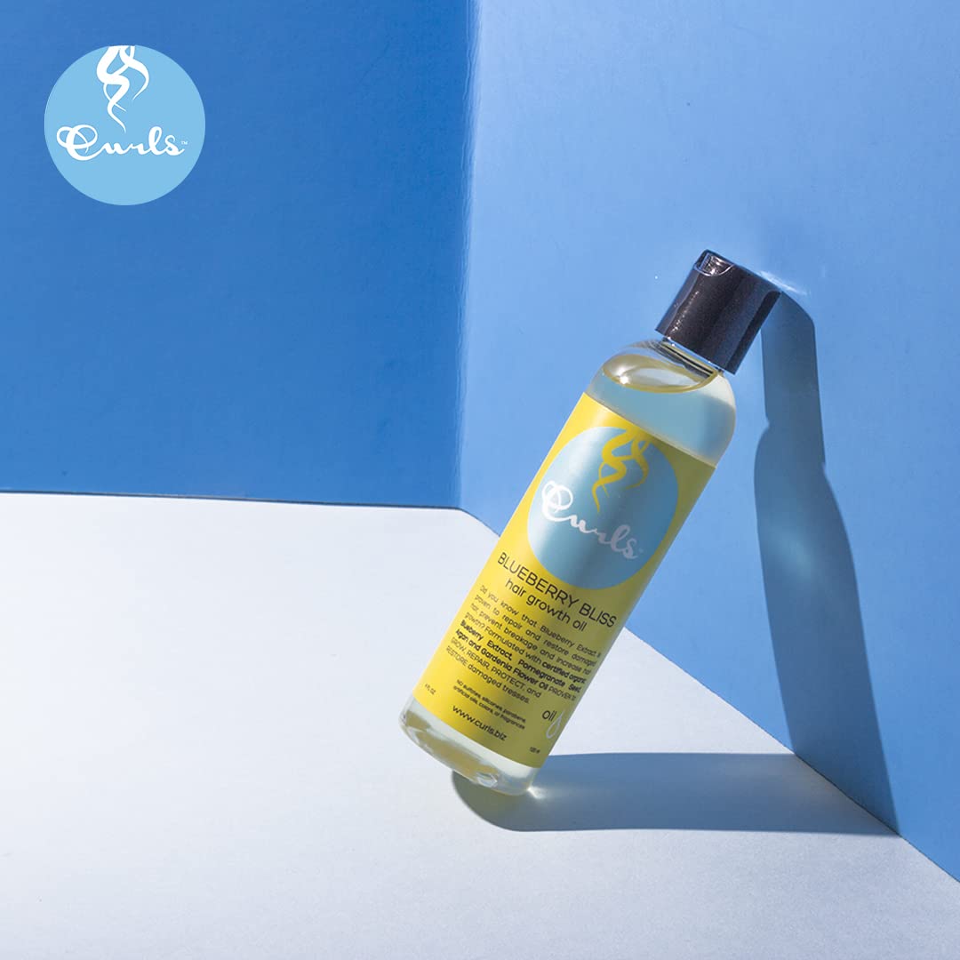 Curls Blueberry Bliss Hair Growth Oil - 4 oz, Repair and Restore Damaged Hair, Moisturizes and Softens, for Wavy, Curly, and Coily Hair Types