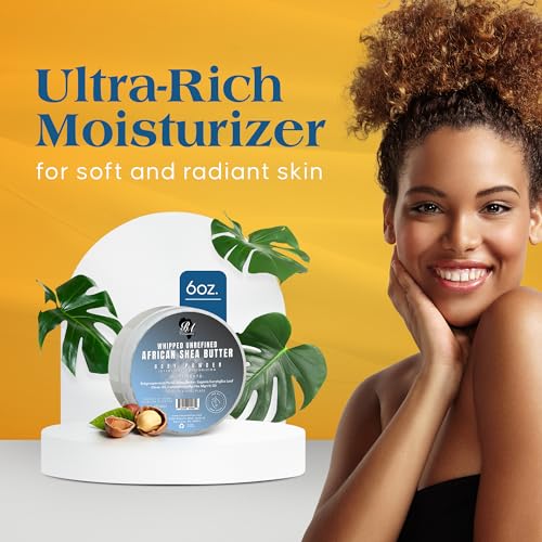 RA Cosmetics Whipped Shea Butter Baby Powder - 6oz | 100% Pure & Natural African Shea Butter for Men & Women - Ultimate Handcrafted Moisturizer with Essential Vitamins for Radiant Skin & Luscious Hair