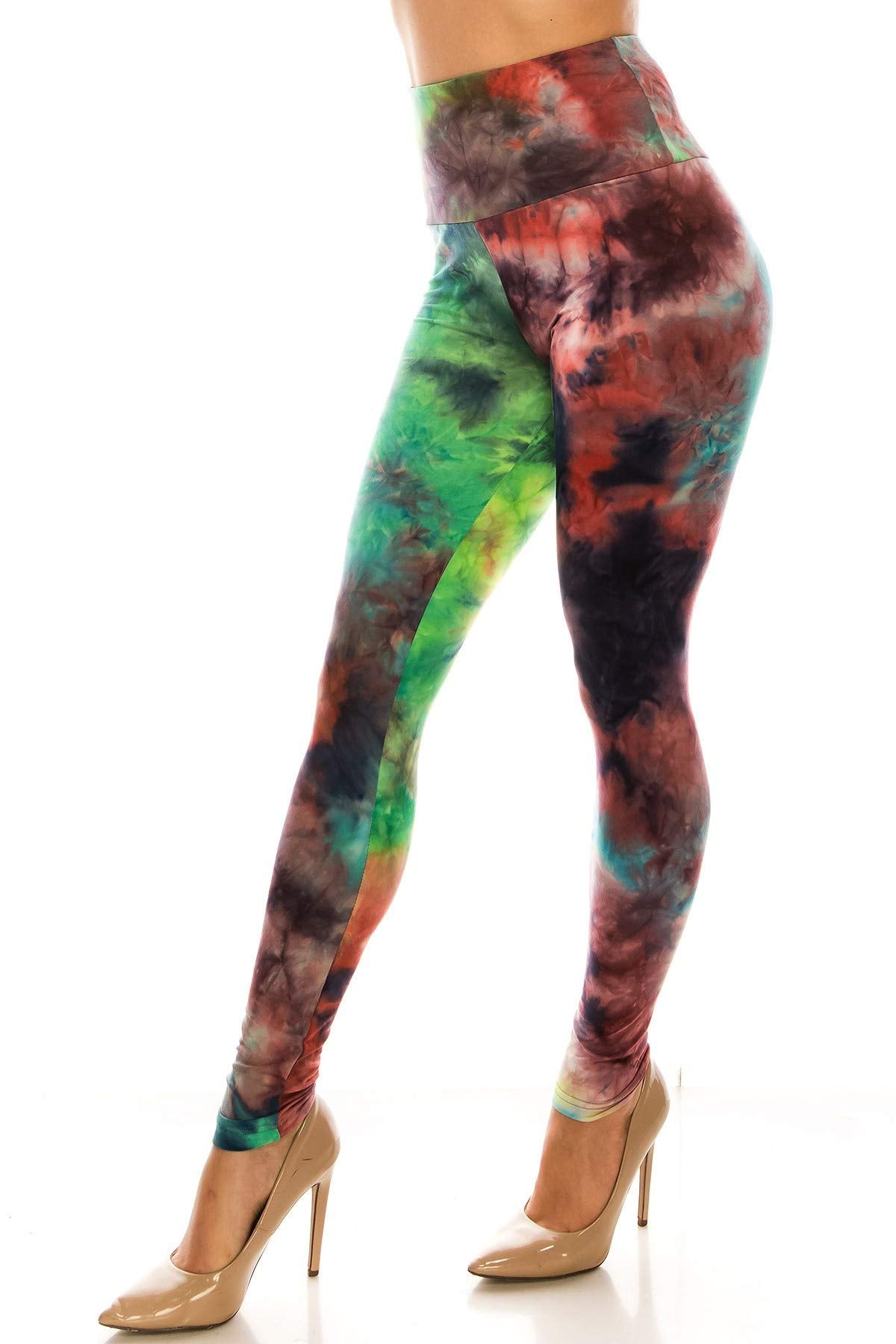 2Chique Boutique Women's High Waist Tie Dye Fashion Leggings Super Soft Stretch Fabric (Multicolor, Small)