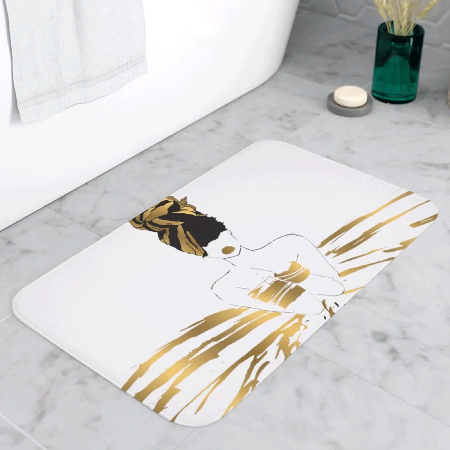 Pardon My Fro Oro Bathroom Mat - Cushioned Soft Absorbent Bath Rugs with Printed Design - Washable Shower Mat Non Slip - Stylish Microfiber Bath Mat - Oro White Bath Mat 30" X 20"