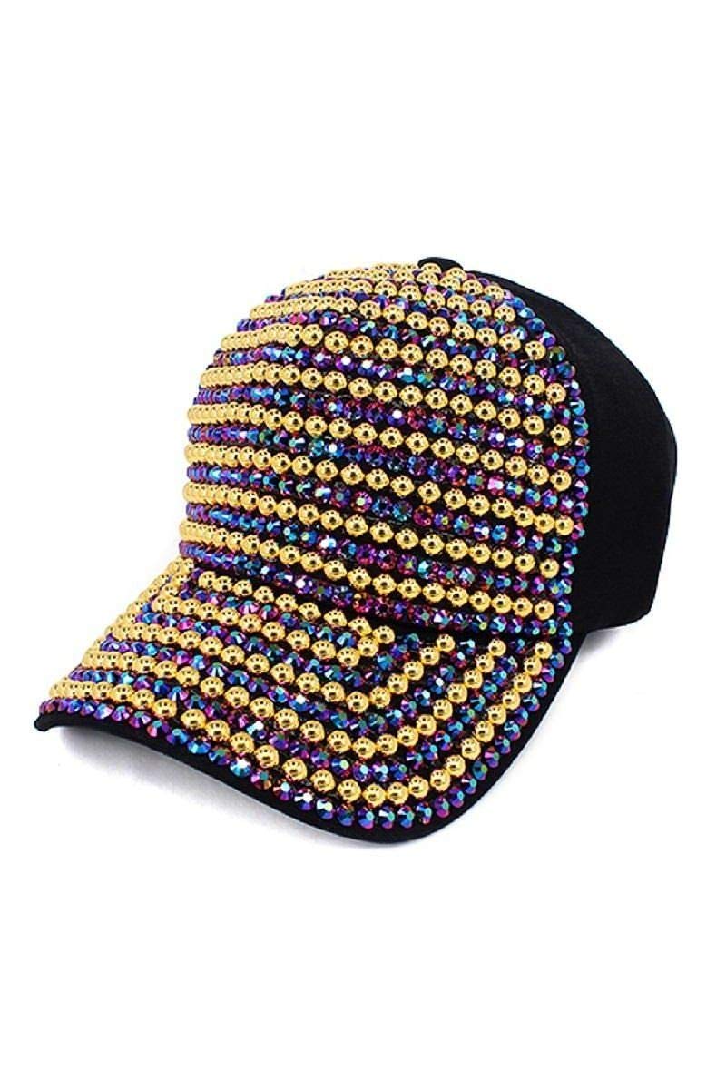 2Chique Boutique Women's Full Front AB Stone Multi Rhinestone Fashion Cap