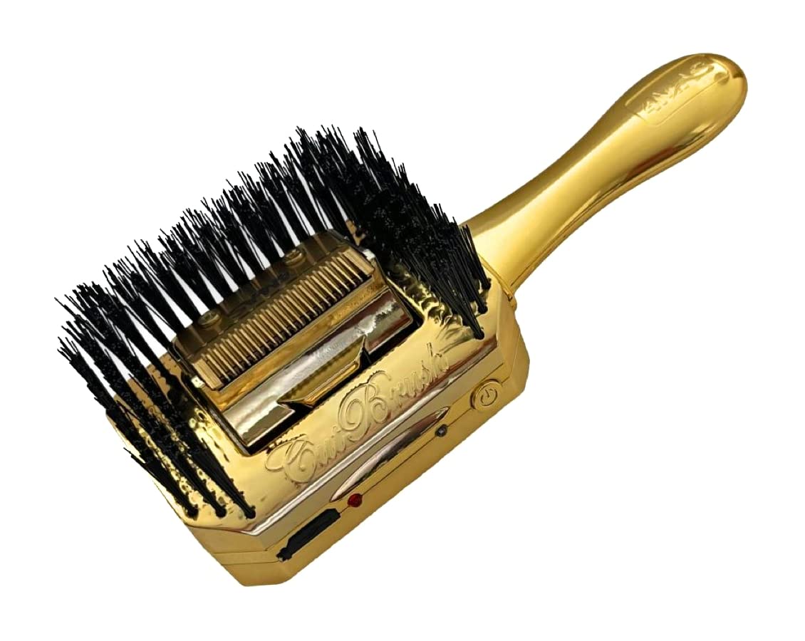 4MAS Self-Grooming Hair and Beard Cutting Hairbrush, (CutBrush Gold Mod 3) 5 Comb Attachments and Charging Cable Included