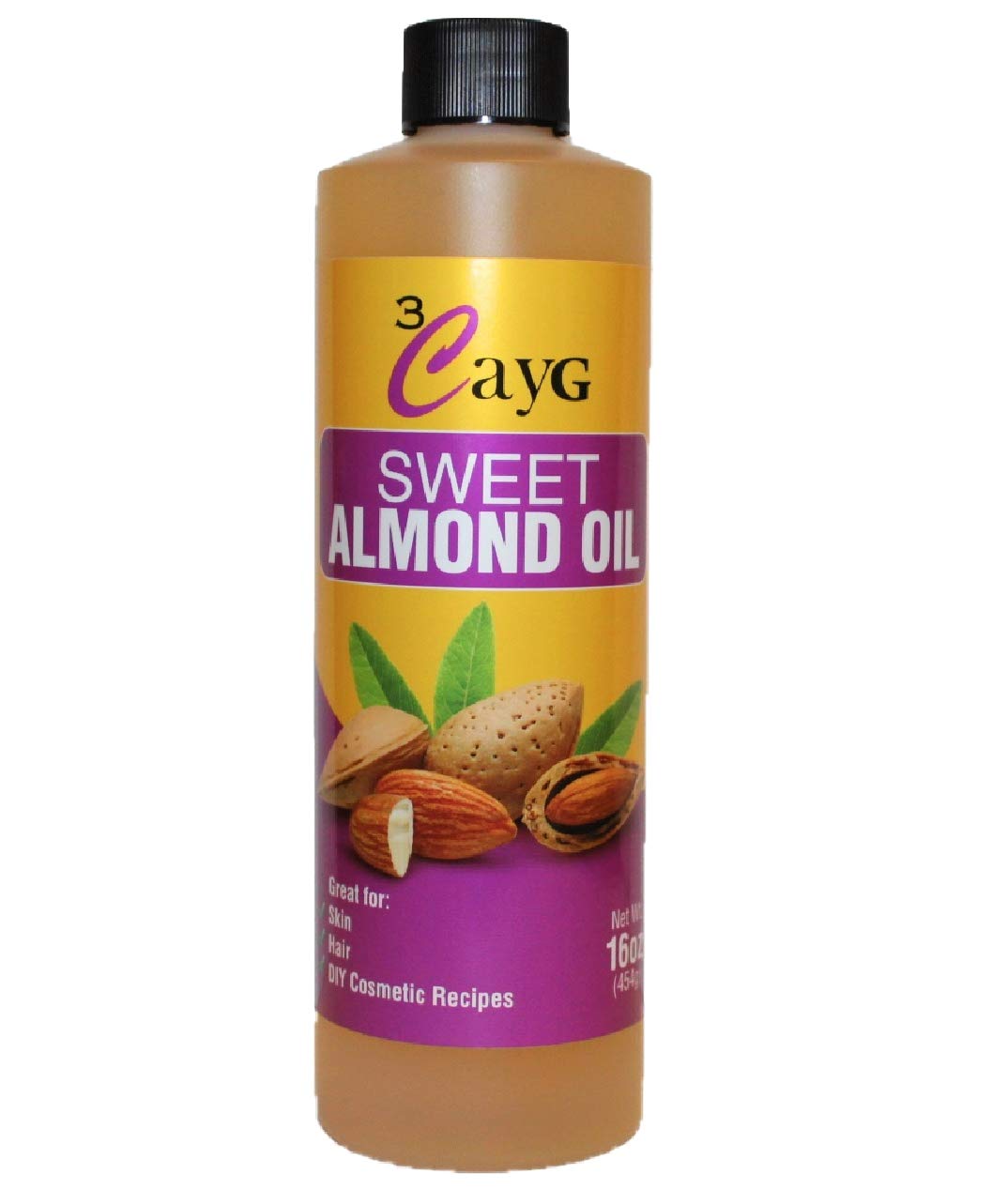 3CAYG 100% Pure Sweet Almond Oil 16oz Great for DIY Haircare and Skincare | Harvested and Cold Pressed in the USA