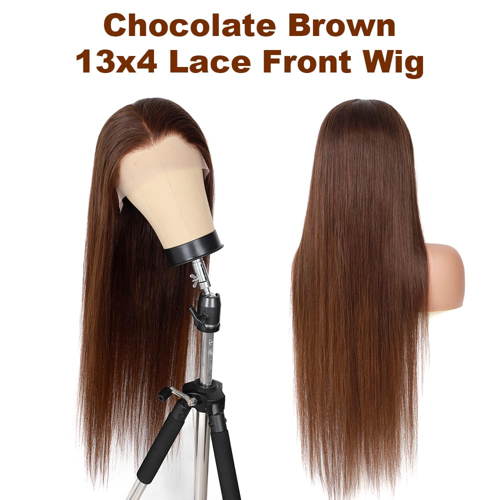 BLY Brown Lace Front Wigs Human Hair 13x4 HD Transparent Lace Wig #4 Chocolate Brown Color Straight Wig Pre Plucked with Baby Hair Glueless Wig 180% Density Thick Hair 20 Inch