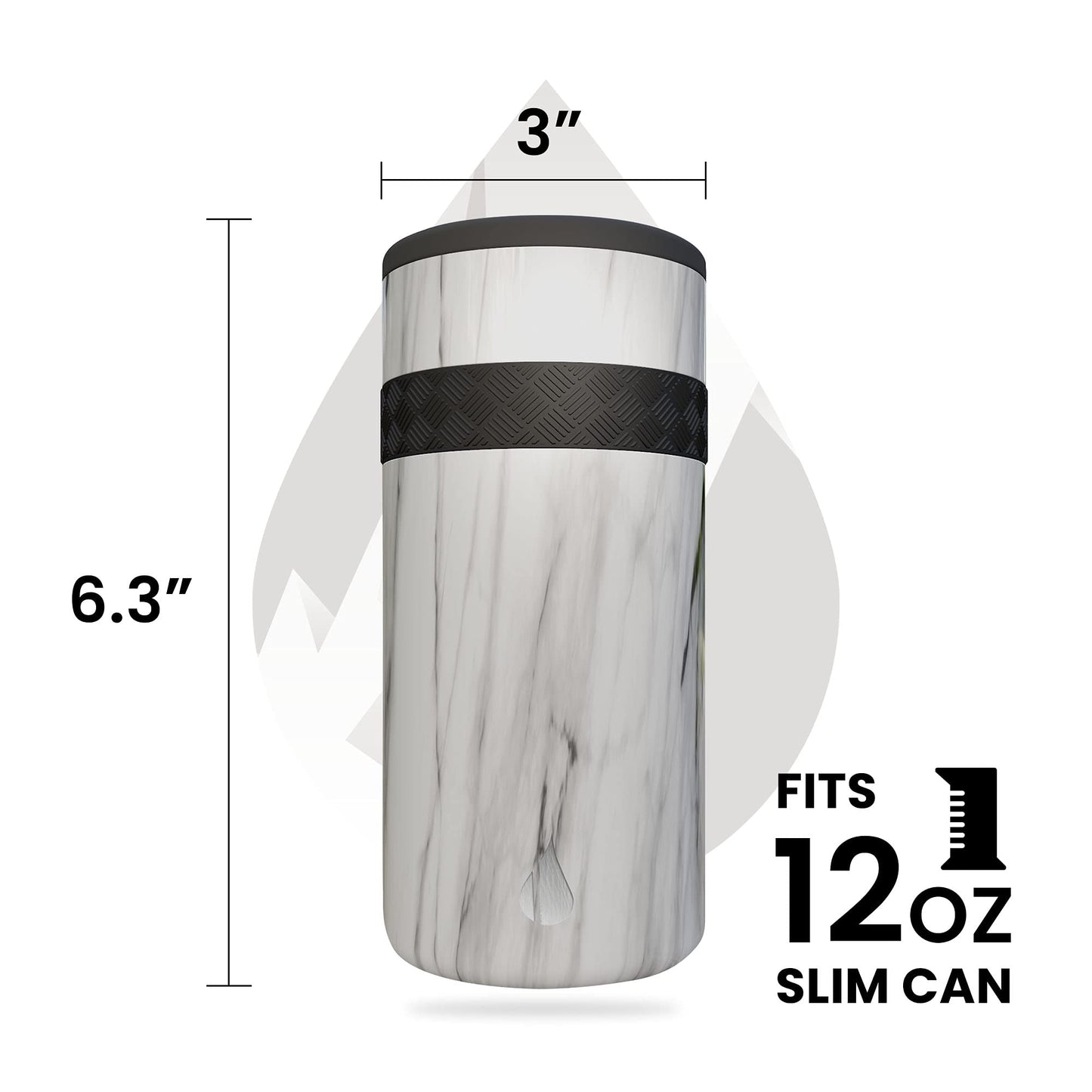 Elemental Insulated Slim Can Cooler, Triple Wall Stainless Steel Skinny Can Cooler - Drink Cooler Insulator for 12oz Skinny Seltzers, Beer, Soda Cans - White Marble