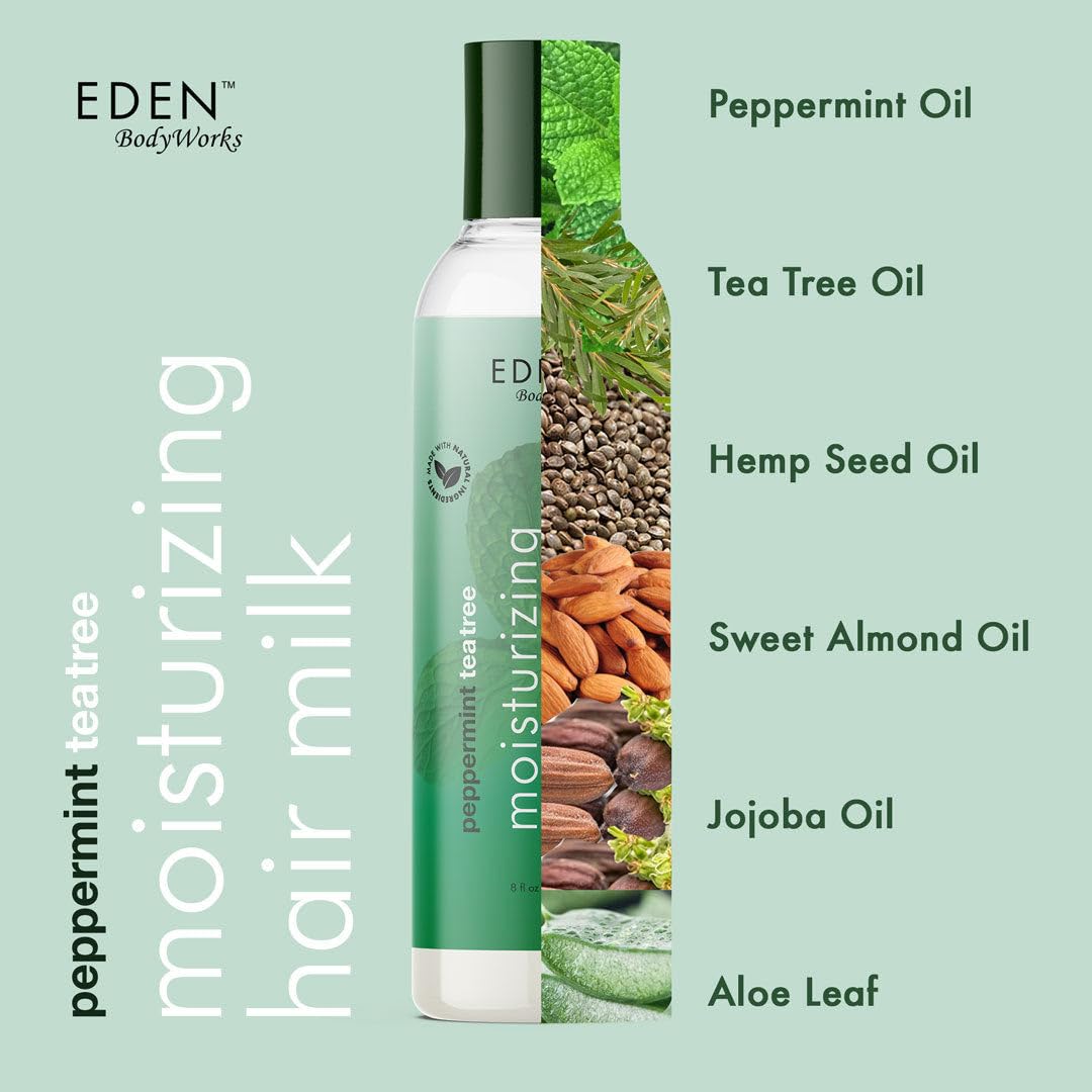 EDEN BodyWorks Peppermint Tea Tree Hair Milk | 8 oz | Moisturize, Nourish, & Refresh Hair and Scalp - Packaging May Vary