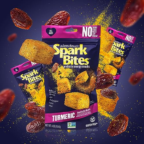 SPARK BITES - Turmeric (Pack of 6) Allergen Free Vegan Healthy Energy Snack - A Steady Release of Wholesome Energy with NONE OF THE TOP 8 ALLERGENS - Vegan, Non-GMO, Gluten-Free
