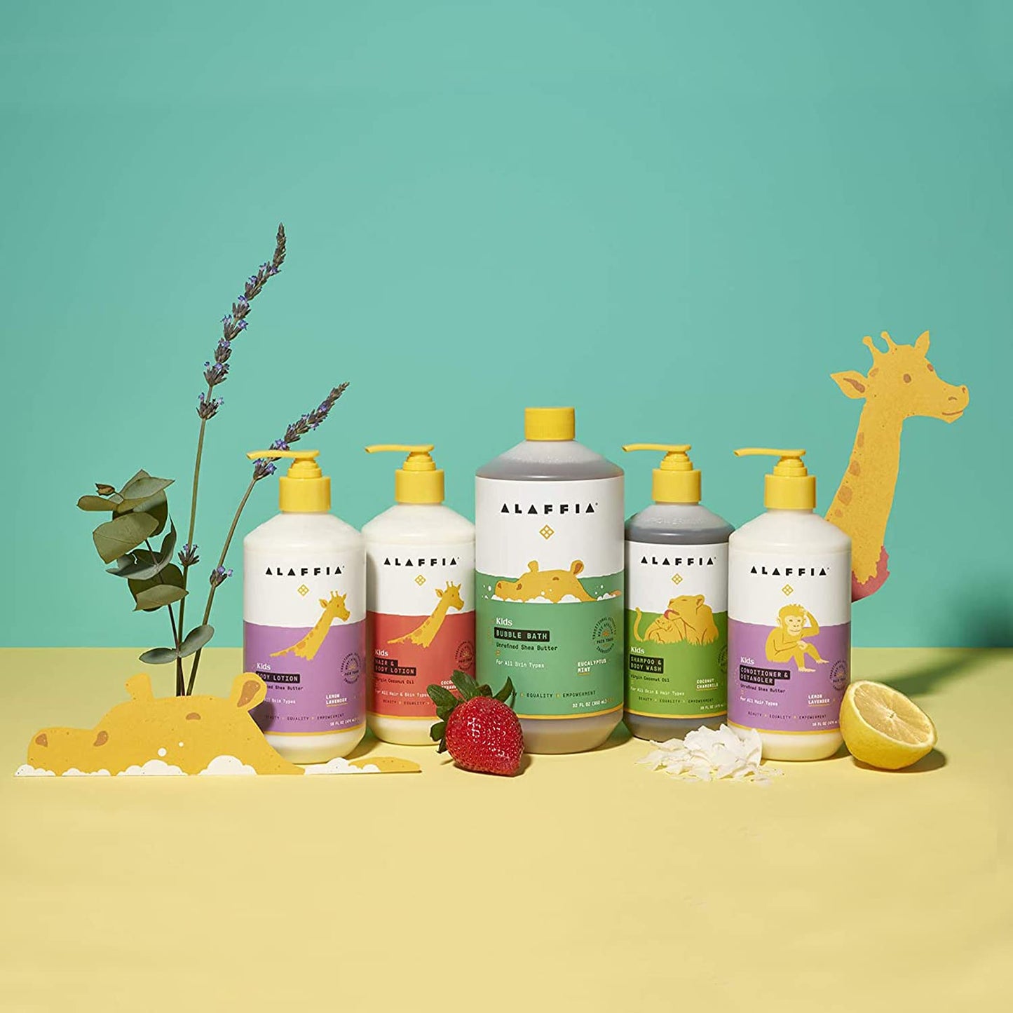 Alaffia Babies and Kids Shampoo and Body Wash, Gentle and Calming Support for Soft Hair and Skin with Shea Butter, Neem, and Coconut Oil, Fair Trade, Lemon Lavender