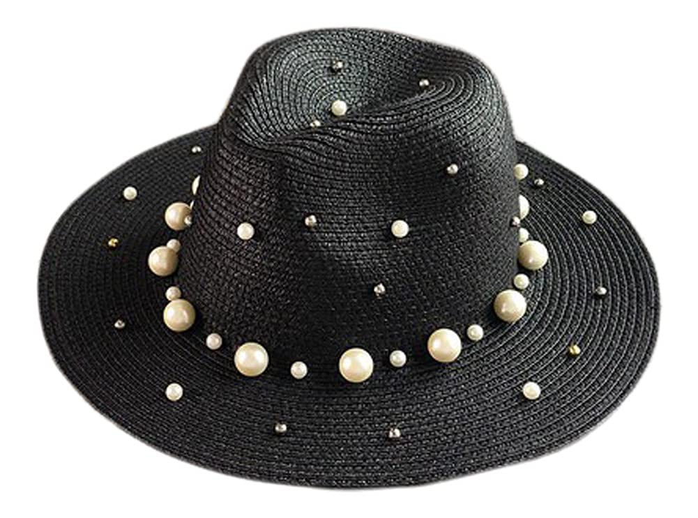 2Chique Boutique Women's Pearl Studded Straw Fedora Hat