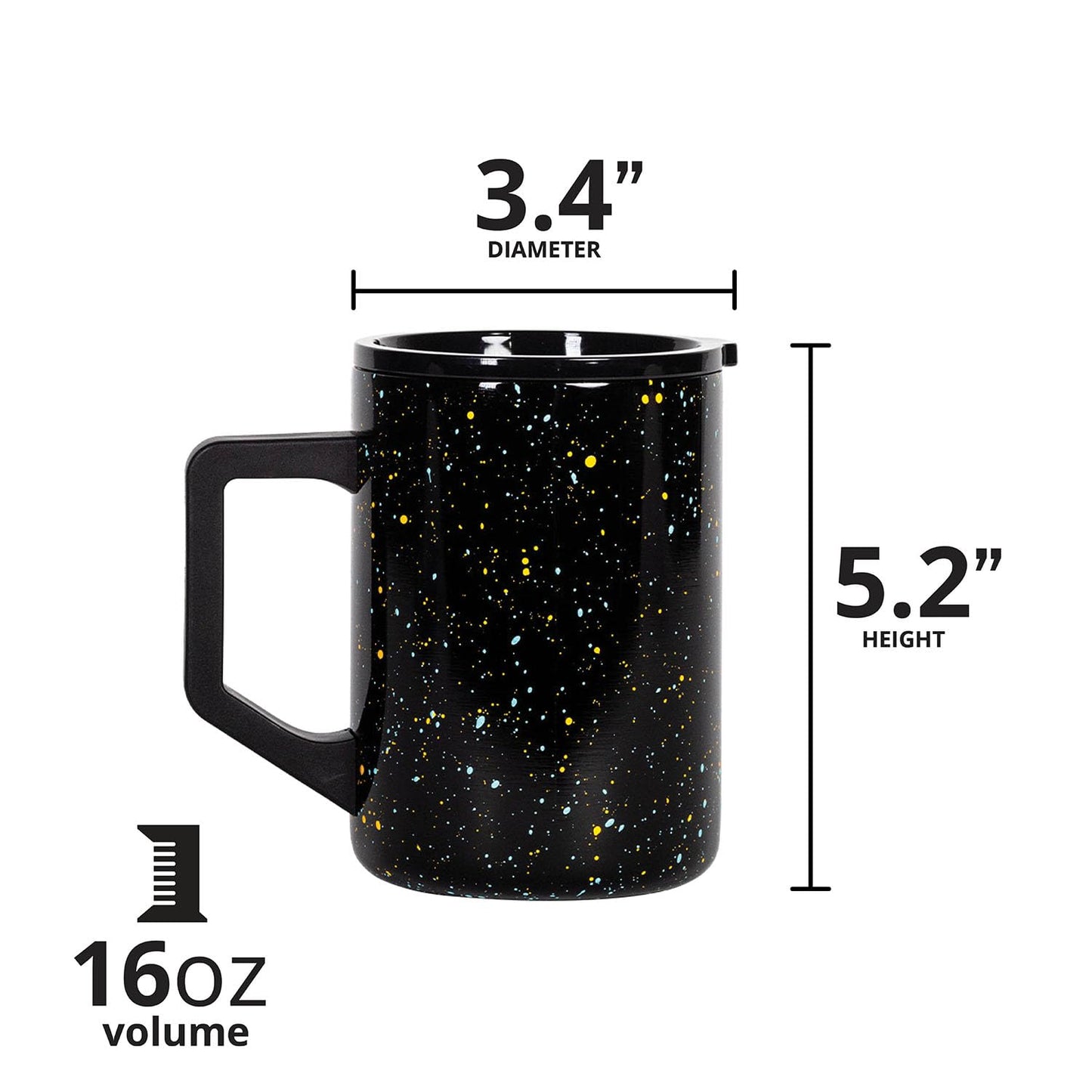 Elemental Insulated Coffee Mug - Triple-Wall Stainless Steel Summit Travel Cup for Hot and Cold Drinks - Thermal Coffee Mug with Lid and Handle for Camping, Office & Travel 16oz - Black Speckle