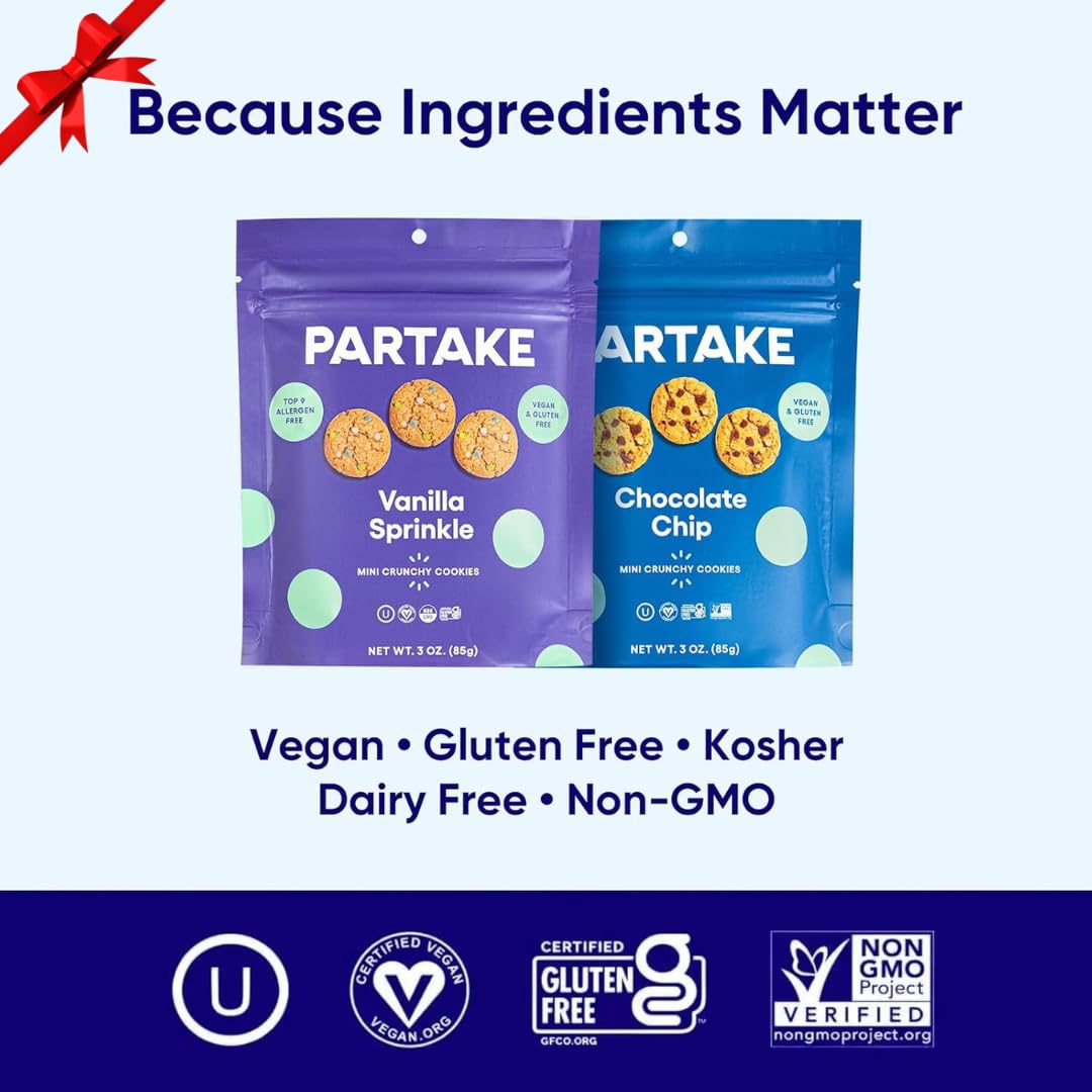 Gluten Free Partake Crunchy Mini Cookies – 4 Pouch Variety Pack | Vegan | Dairy Free, Nut Free, Egg Free, Wheat Free, Soy Free | Safe School Snack